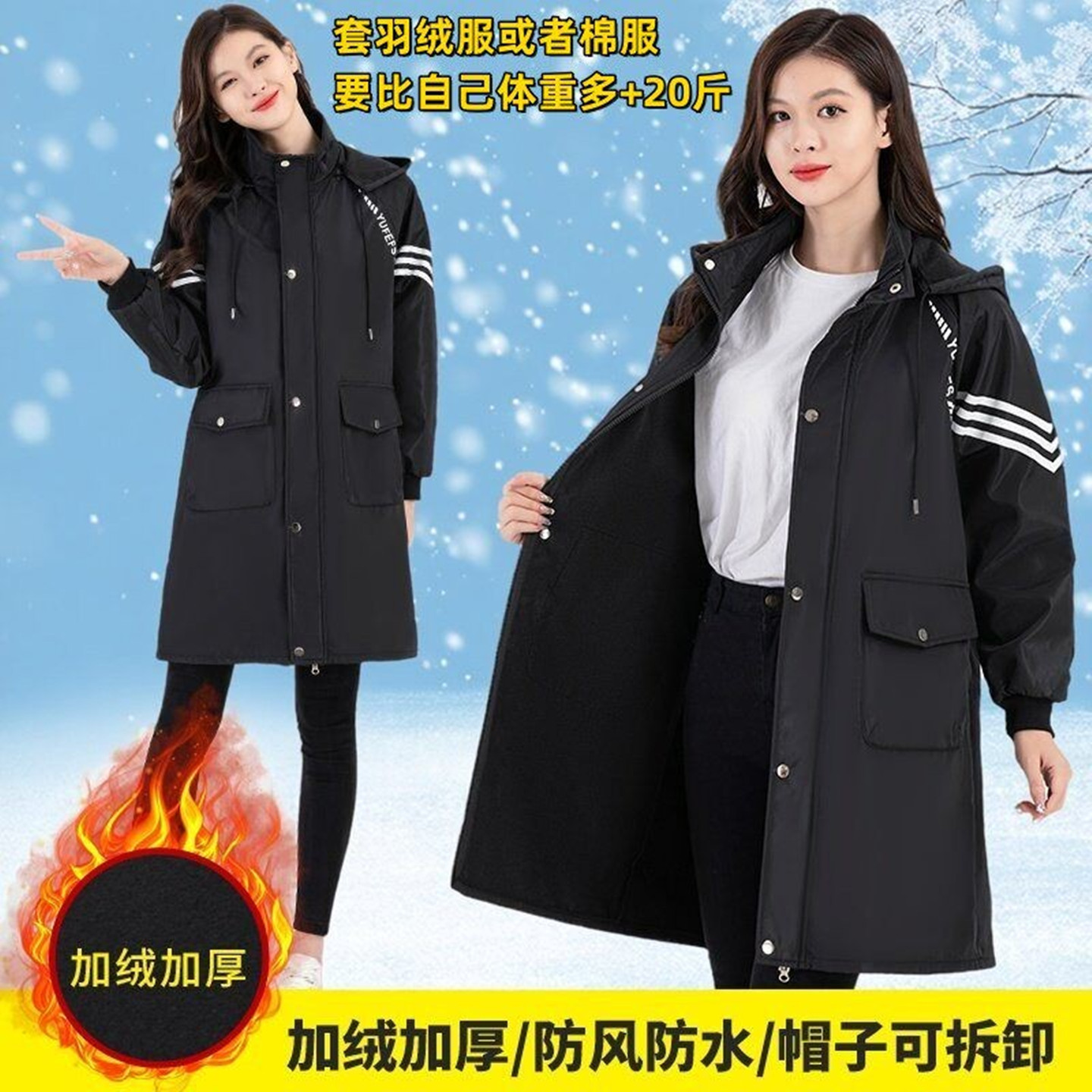 罩衣女上衣工作服加绒加厚长款冬时尚妈妈款成人加棉长袖做菜干活