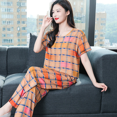 短袖薄款夏季棉绸女士睡衣套装