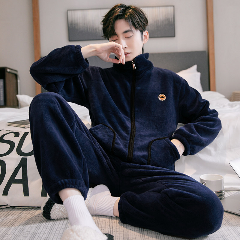 2026年秋冬新款加厚珊瑚绒男士睡衣套装休闲运动男款法兰绒家居服
