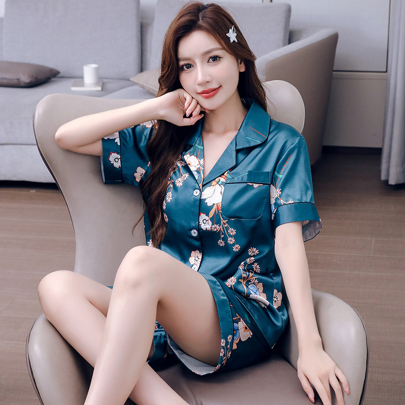 睡衣女夏季冰丝丝绸2026新款女士套装短袖短裤薄款宿舍女款家居服