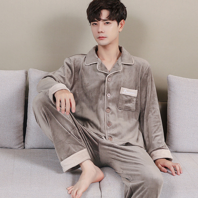 秋冬新款男士海岛绒保暖睡衣套装