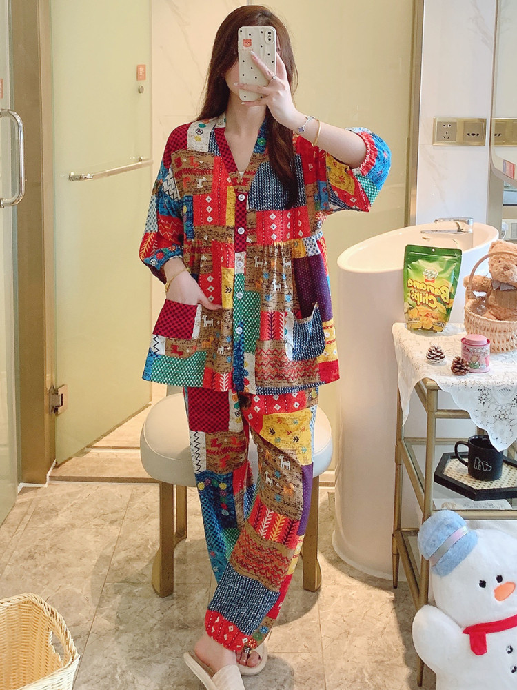 大码棉绸女士睡衣夏季薄款人造棉绵绸2025年新款七分袖女款家居服