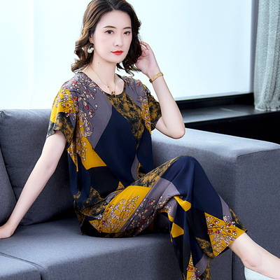 女棉绸夏款短袖薄款宽松睡衣