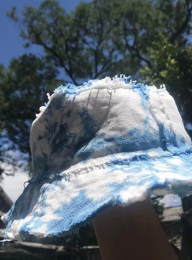 毛边帽旅拍防晒纯手工扎染