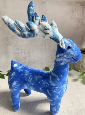 云南民族风手工扎染梅花鹿蓝染摆件家居装饰创意伴手礼可爱温顺鹿