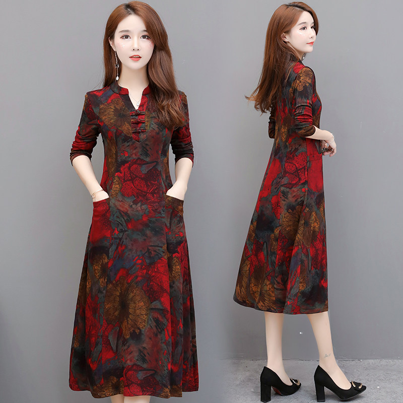 旗袍改良版2020年新款贵夫人高端洋气春秋季长袖中年女妈妈连衣裙