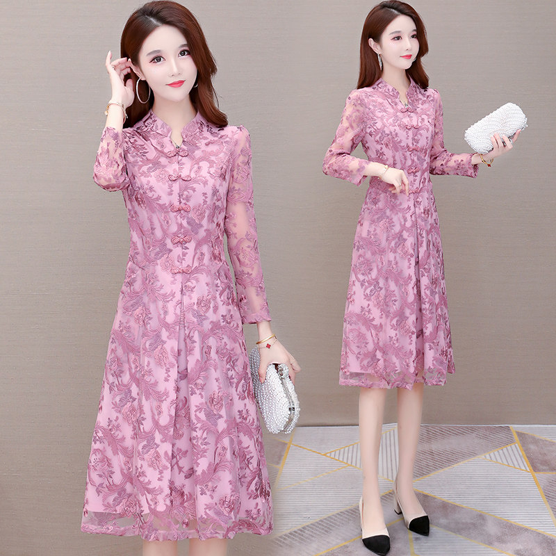 高端旗袍改良版2020年新款春秋洋气长袖贵夫人气质中年妈妈连衣裙