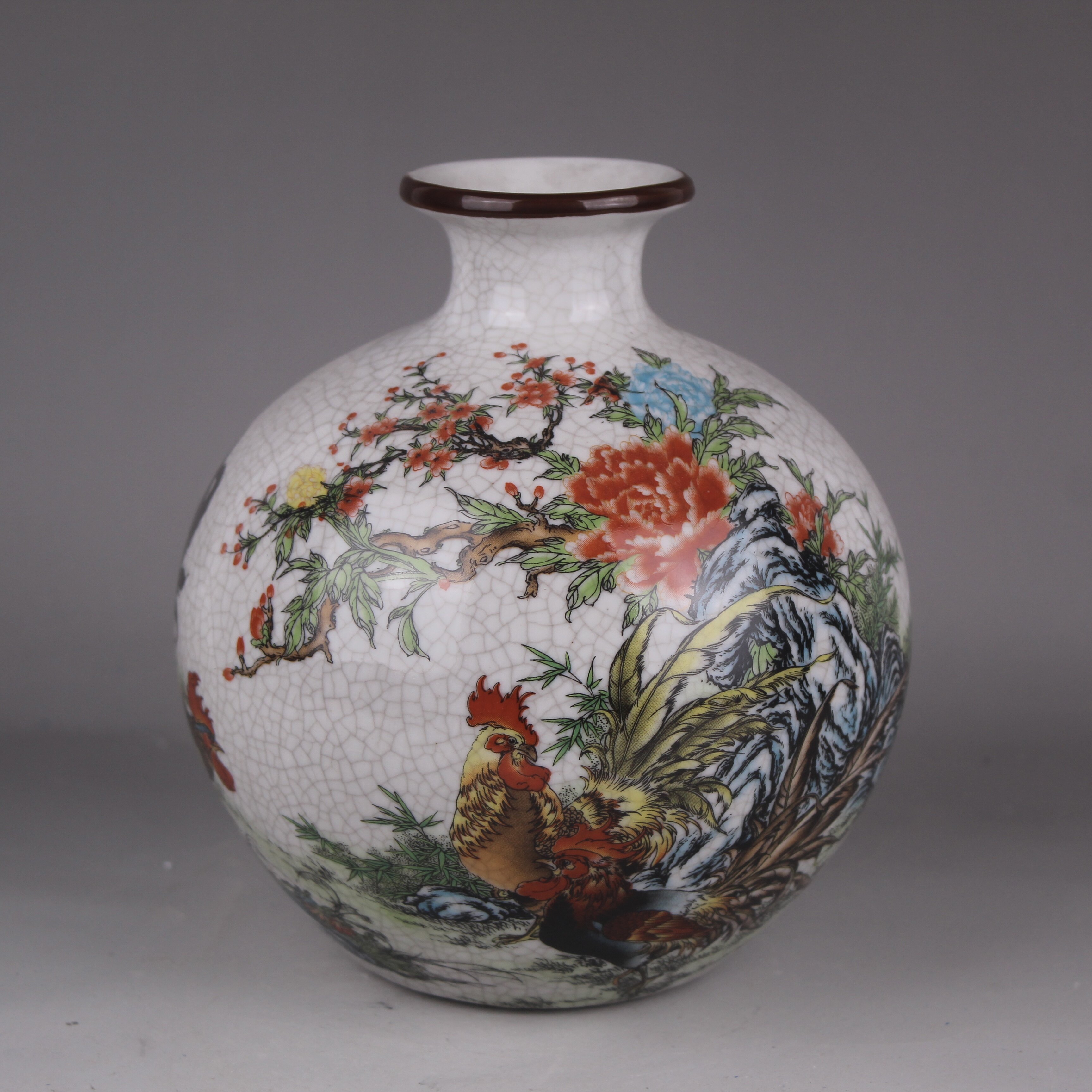 大清乾隆年制粉彩富贵大吉苹果樽瓶仿古瓷器插花摆件古董古玩收藏