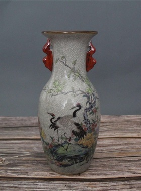 仿古风陶瓷粉彩迎春图展柜松鹤