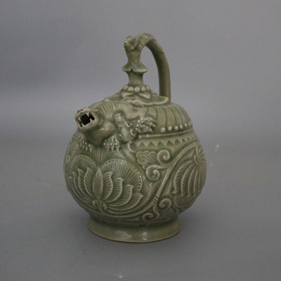 宋耀州窑青釉提梁古玩注壶仿古瓷