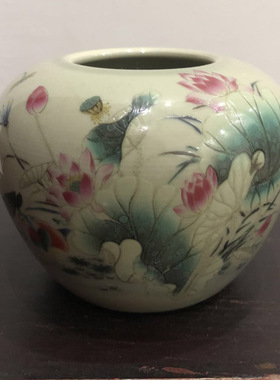 清同治粉彩荷花鸳鸯水洗水盂摆件