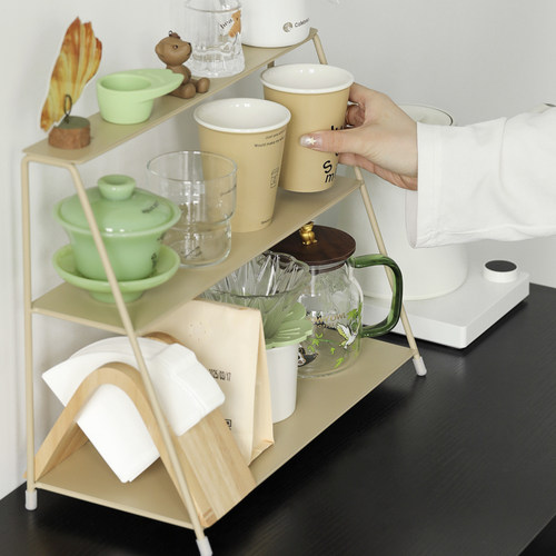 高级感咖啡角杯架轻奢风桌面置物架三层阶梯收纳架铁艺茶具整理架