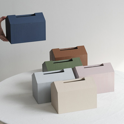 ins风纸巾盒北欧色木头抽纸盒