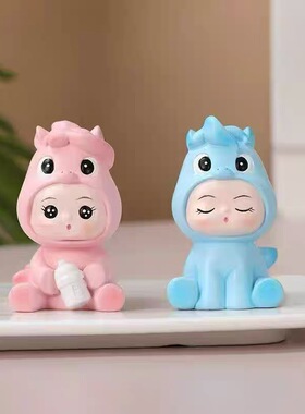 新款卡通可爱生肖马宝宝男孩女孩周岁满月百天蛋糕甜品台装饰摆件