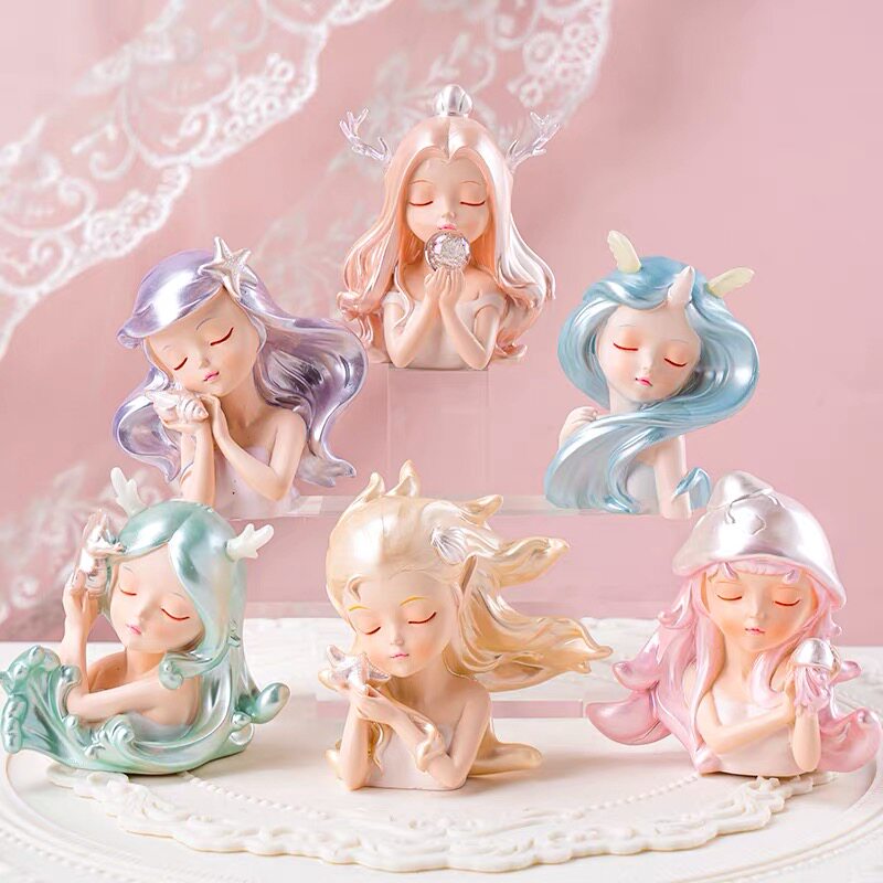 海洋女孩生日蛋糕装饰唯美人鱼少女心海螺梦幻主题烘焙甜品台摆件