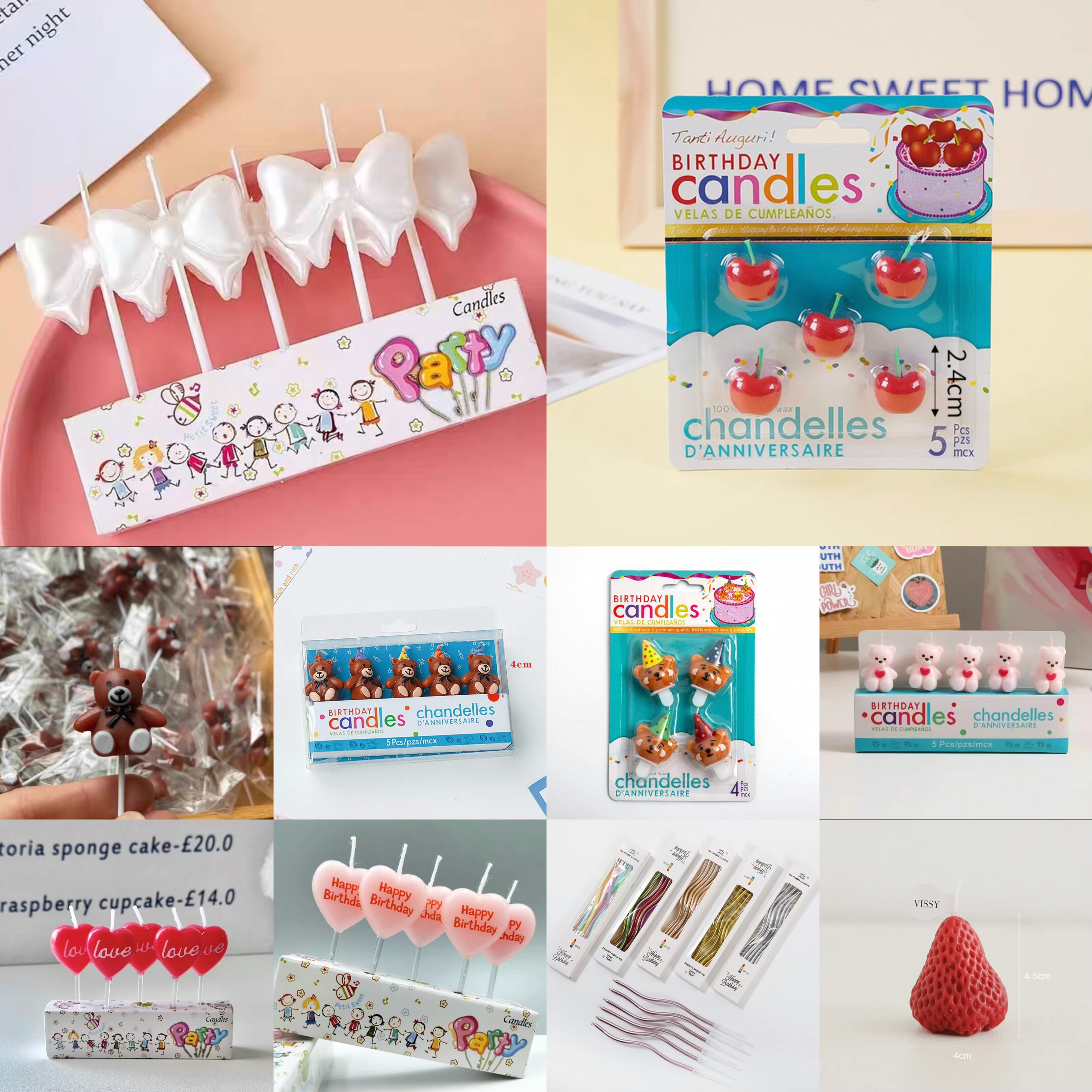 2025新款黑色爱心蝴蝶结小熊蜡烛蛋糕装饰生日快乐插件甜品台装扮