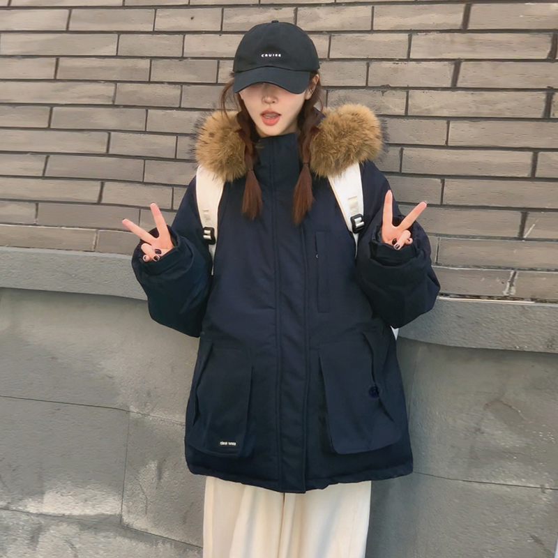 冬装羽绒棉服女2024年新款加厚工装派克服大毛领冬季棉衣棉袄外套