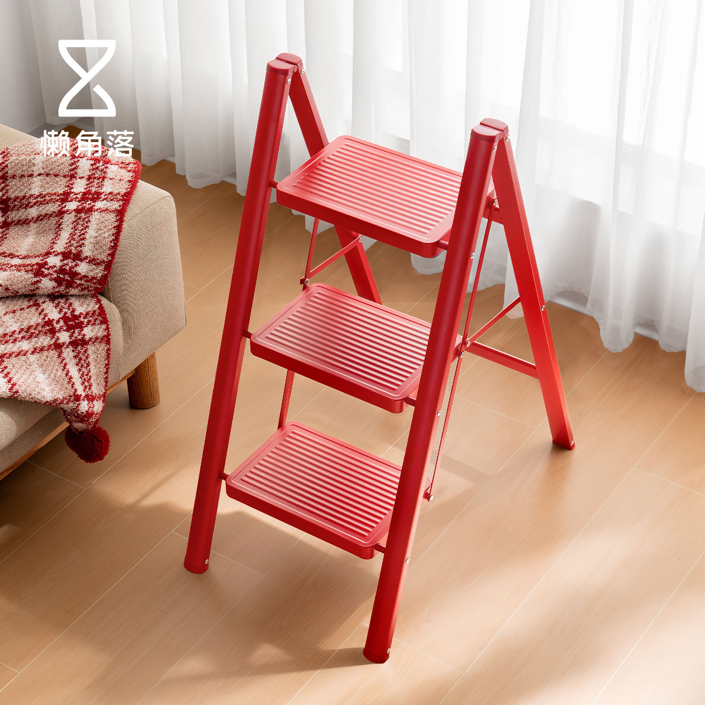 懒角落梯子家用折叠小型轻便加厚加粗乔迁之喜步步高升红色三步梯