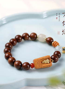 金丝檀佛珠搭配万佛塔手串文玩木质盘玩手链禅意风巴布亚檀香手串