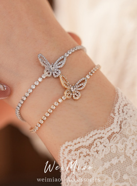 18k真金电镀镶锆石蝴蝶卡扣手链轻奢感手环精致时尚百搭手饰