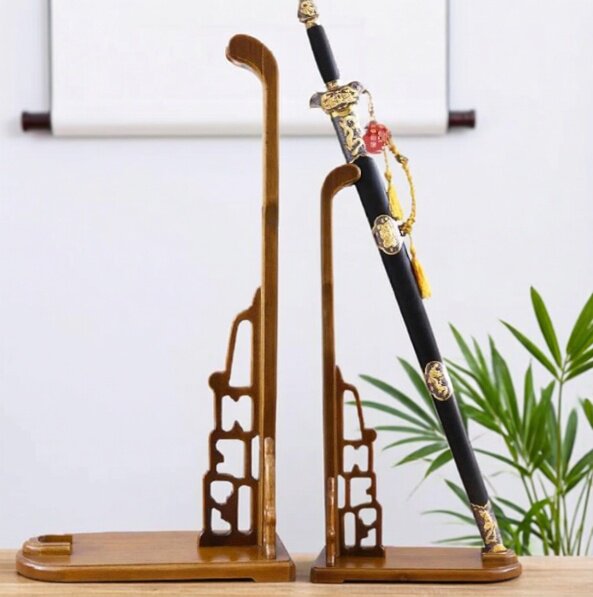 汉剑武器展示架鸡翅木刀架武士兵器架剑架立式斜放剑托实木鹅头图片