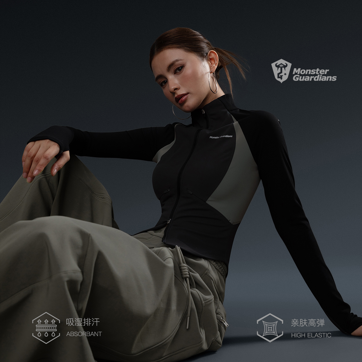 Monster Guardians女子秋冬训练跑步运动健身衣服长袖外套