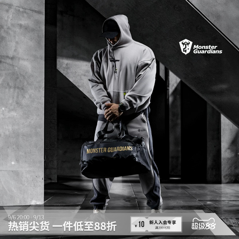 Monster Guardians运动休闲卫衣男冬灰色天丝绒连帽套头保暖上衣