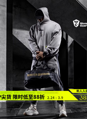 Monster Guardians运动休闲卫衣男冬灰色天丝绒连帽套头保暖上衣