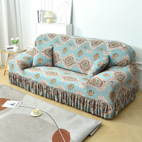 简约现代全包弹力沙发套罩裙摆边