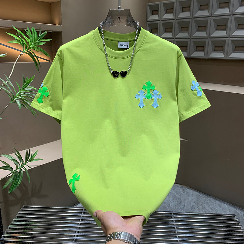 2025夏季新款男士短袖刺绣潮牌