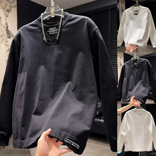 男款2025网红潮牌圆领卫衣破洞情侣个性字母长袖打底衫百搭长袖t