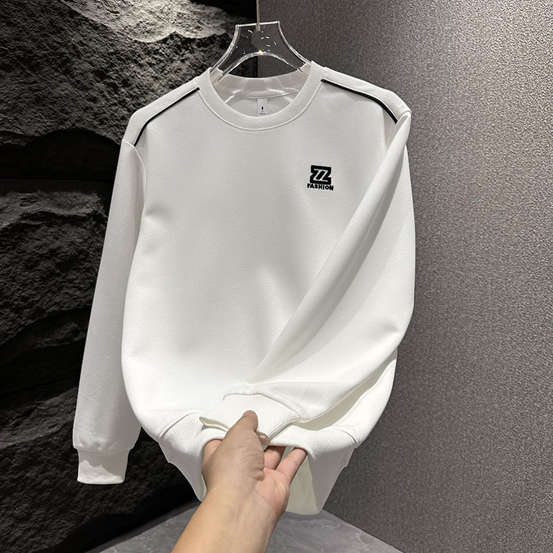 简约百搭韩版新款2025秋冬卫衣明线拼接男装体恤衫内搭加绒打底衫