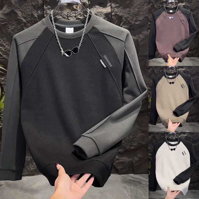 重磅拼接男士卫衣时尚百搭加绒加厚秋冬潮流T恤衫潮流韩版打底衫
