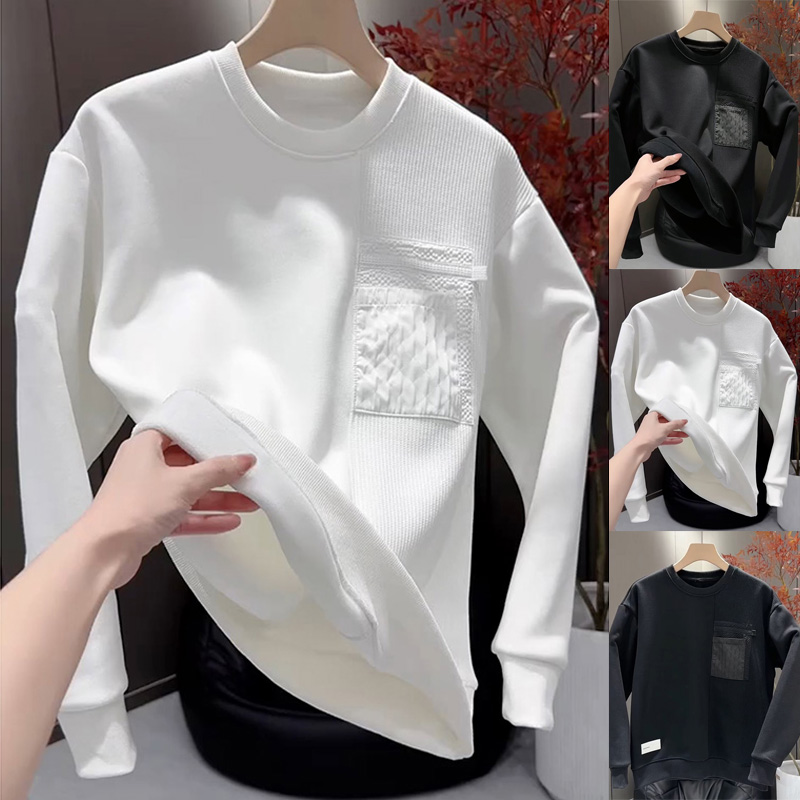 高级感轻奢圆领拼接设计男士卫衣