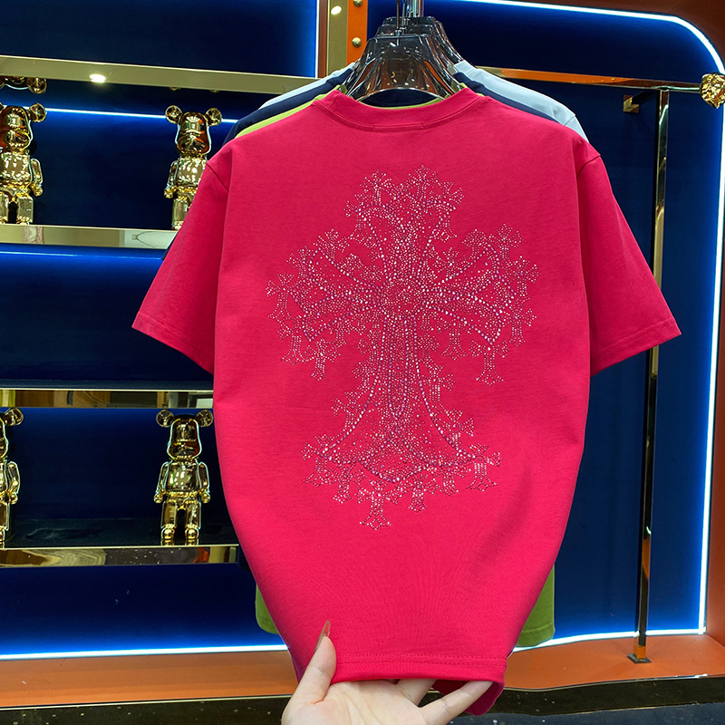 潮牌十字架烫钻冬季厚款个性短袖