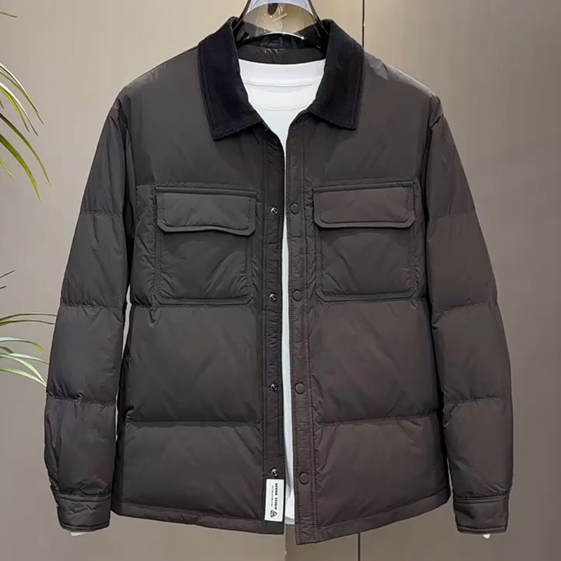 新款老钱风翻领轻薄羽绒服韩版