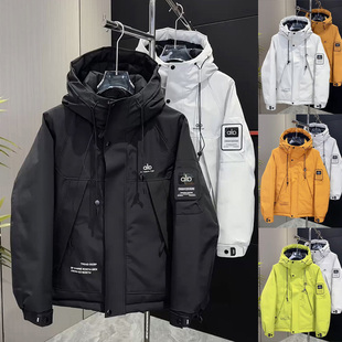 潮流重工拼接保暖防寒冲锋衣潮 连帽羽绒服美式 高品质冬季 男女同款