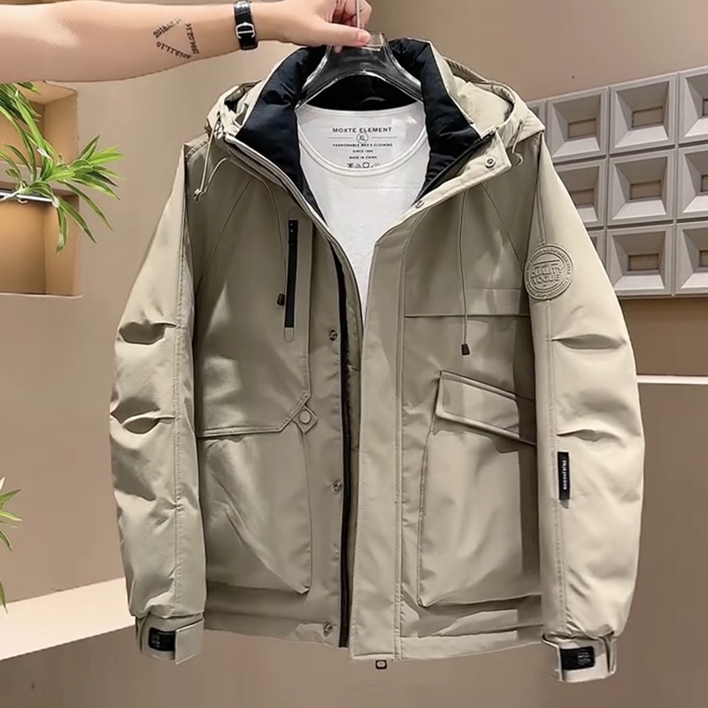 美式休闲百搭男连帽工装风羽绒服