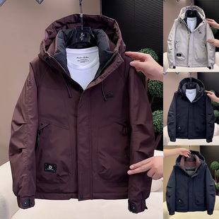 秋冬个性潮流设计感潮帽羽绒服加厚保暖工装大口袋宽松男百搭夹克