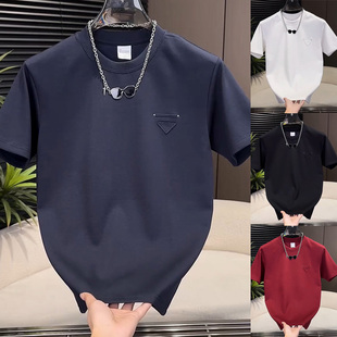 圆领短袖 T恤衫 2025冬季 加厚半袖 潮牌三角标简约男士 网红潮流时尚