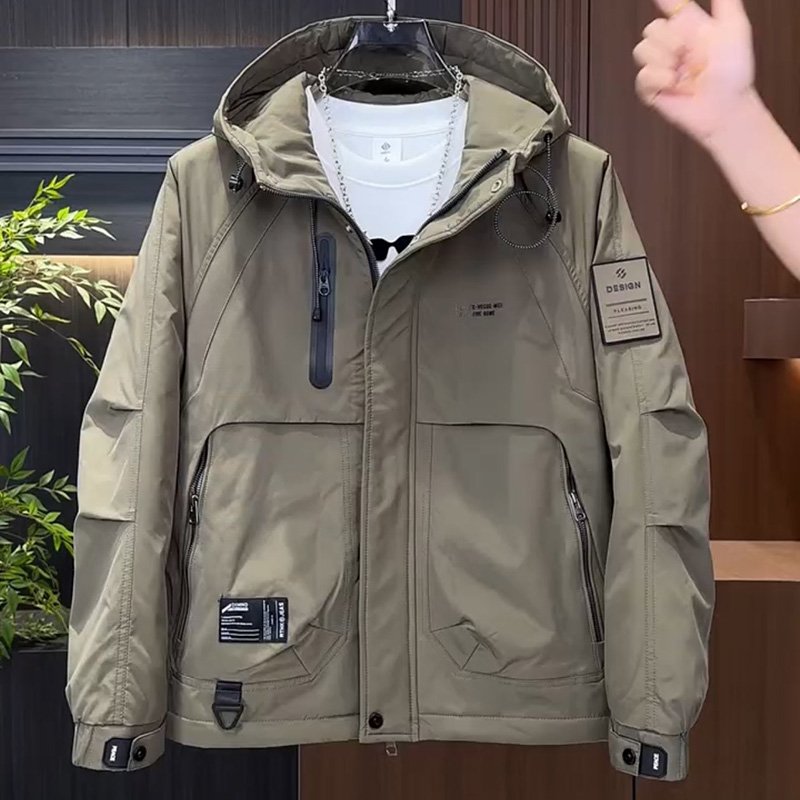 工装拼接男士连帽高品质加棉外套