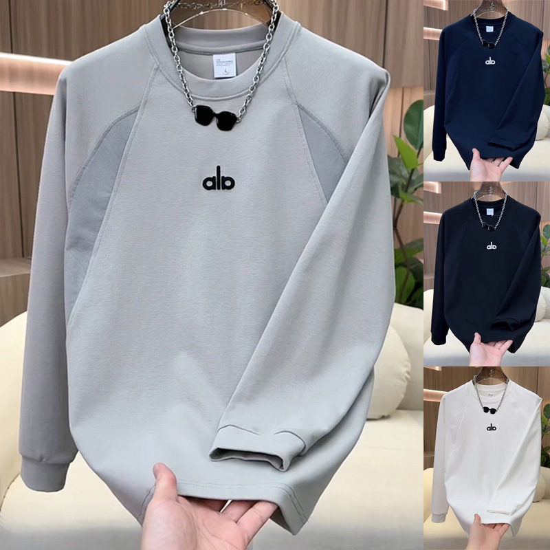 男装宽松版圆领套头字母刺绣潮流卫衣2025休闲打底衫网红百搭体恤