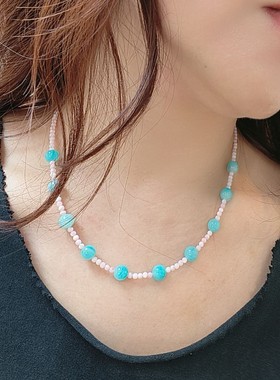 天然天河石粉色老鱼骨原创项链少女心欧美风美式