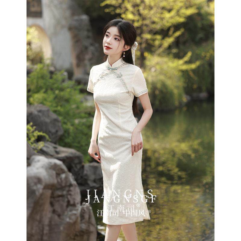 江南司造丨复古民国风米色蕾丝短袖旗袍2025夏季新款日常可穿改良