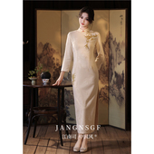 连衣裙 江南司造 女新中式 旗袍米白色长袖 改良高端年轻款 2025新款