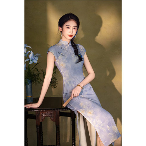江南司造丨旗袍蓝色绝美高级感女气质显白日常连衣裙2026新款改良