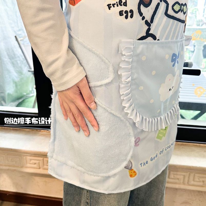 围裙家用厨房时尚可爱咖啡店工作服防污防溅水卡通蓝色萨摩耶小狗