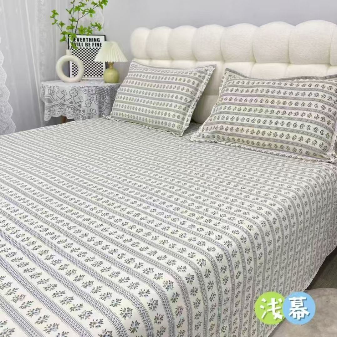 床单枕套花边床单三件套加厚粗布原棉老粗布2.45×2.3米防滑透气