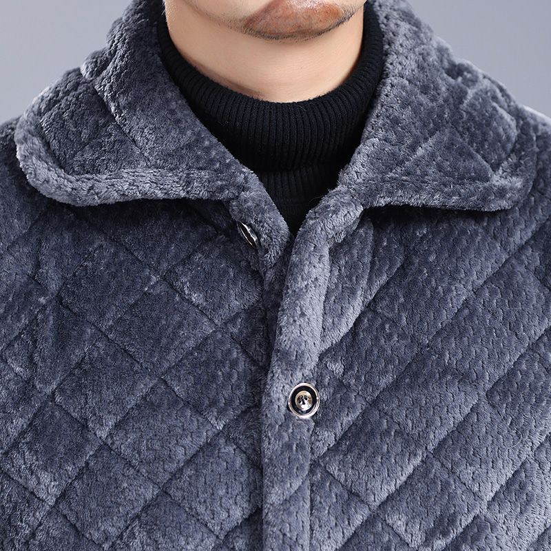 冬季男士睡衣加绒加厚套装外穿棉衣棉裤保暖居家服三层夹棉两件套