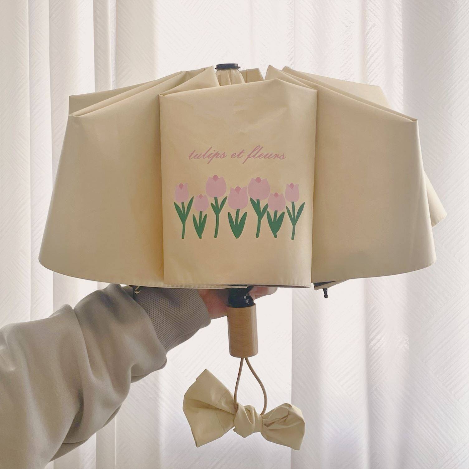 全自动加大双人伞防晒防紫外线ins奶油感雨伞晴雨两用黑胶太阳伞